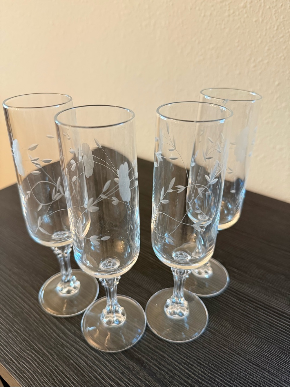 4x Princess House Heritage "Bordeaux Clear" Fluted Champagne Glasses